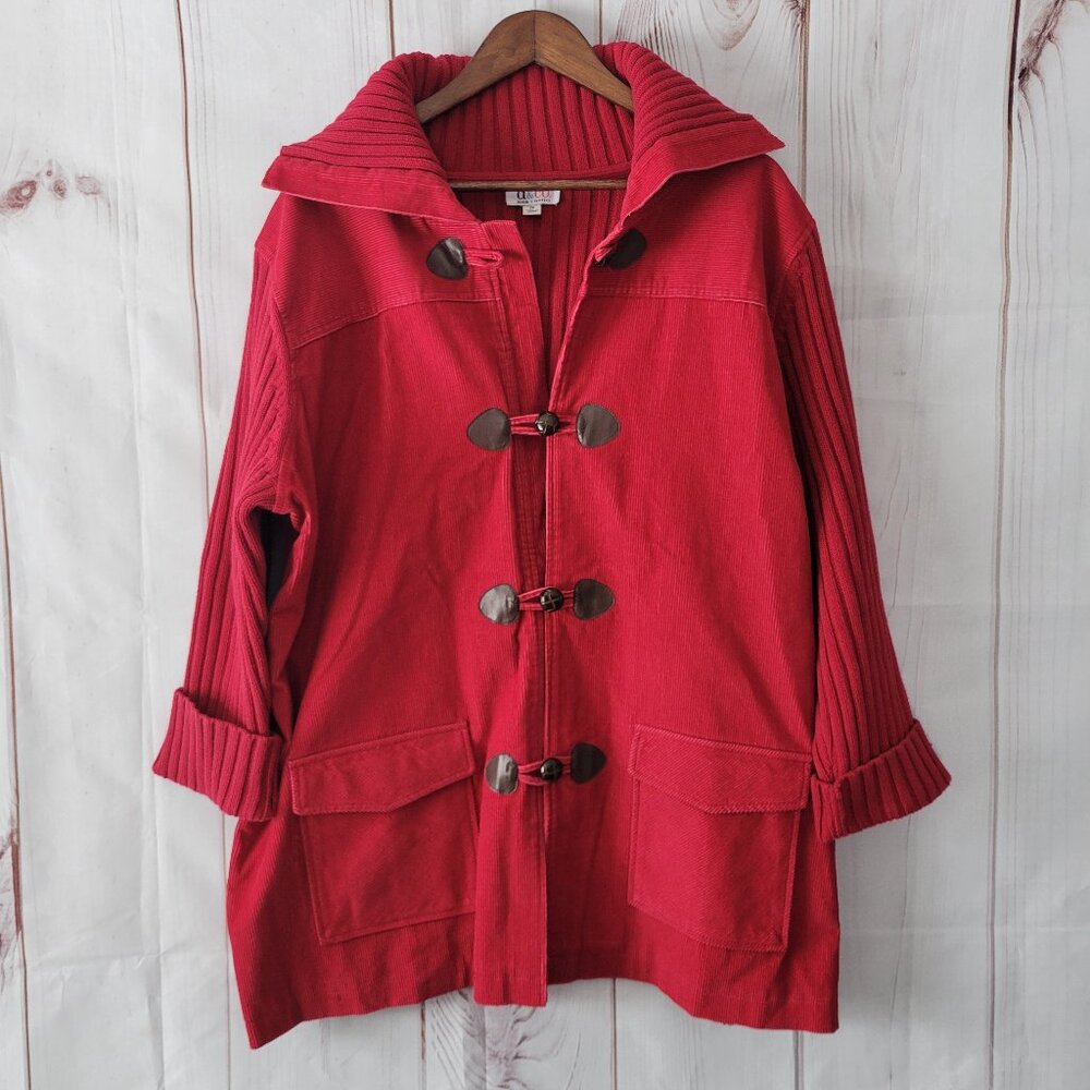 D & Co Ribbed Knit Corduroy Women’s Plus 2x Red 100% Cotton Coat Jacket, Button